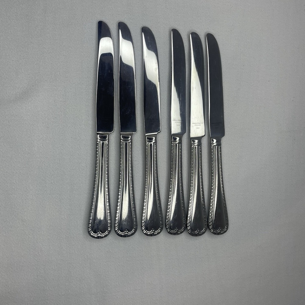 Reed & Barton Wakefield‎ Elegant Bead Flatware Dinner Knives Stainless Steel (6)